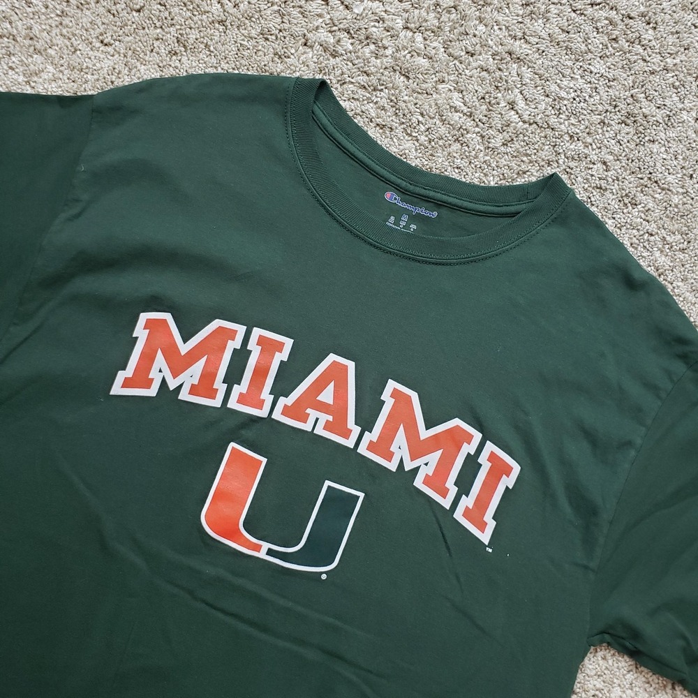 Miami Hurricanes Shirt Mens M Green NCAA Football Champion‎ Graphic Fan Tee NWOT